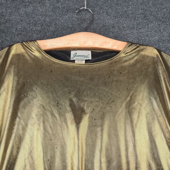 Vintage Joanna Metallic Gold Blouse Womens Size Small Short Sleeve Shiny - Picture 3 of 12